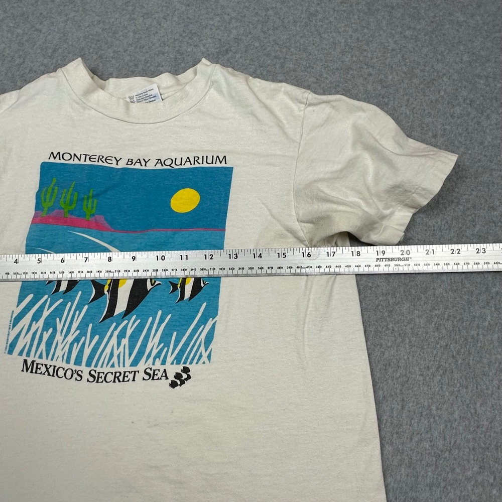 Vintage 1988 Monterey Bay Aquarium Mexico Secret Sea T-Shirt Mens M White Hanes - Picture 3 of 8